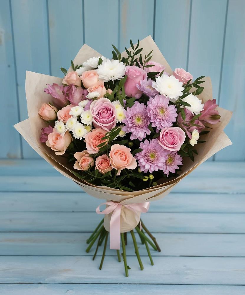 Букет цветов из: Хризантемы, Розы и Альстромерии в Кулой