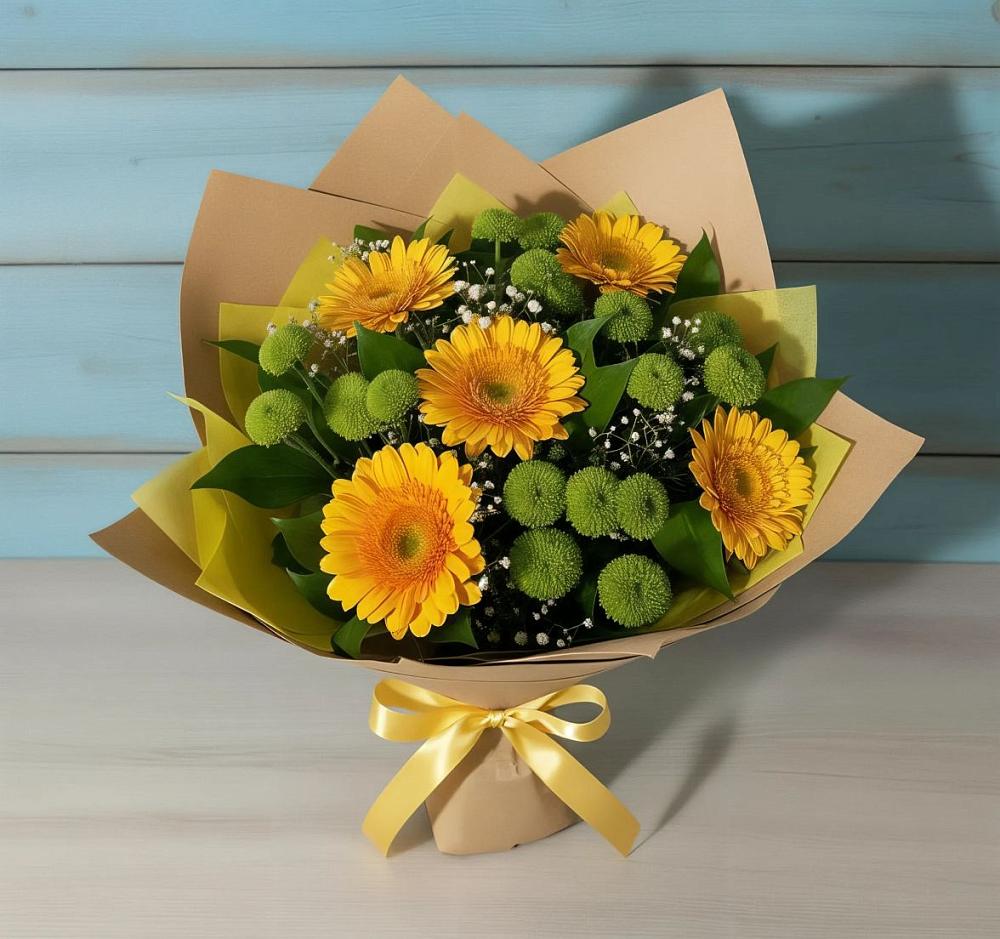 Букет цветов из: Герберы и Хризантемы в Кулой