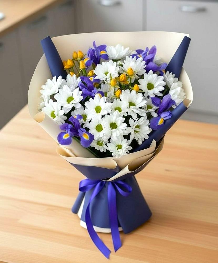Букет цветов из: Розы, Ирисы и Хризантемы в Кулой