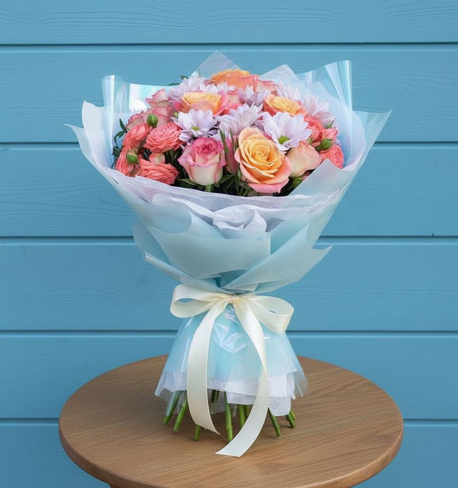 Букет цветов из: Хризантемы и Розы в Кулой